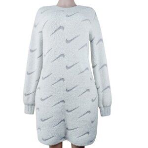 Nike Women's White Grey Long Sleeve Crewneck Pullover Cozy Sweater Size L